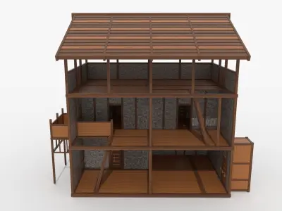 Medieval Outpost building Low-poly 3D model