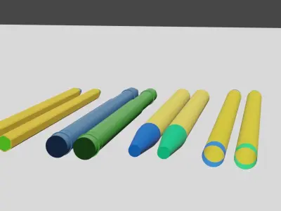 pack of blue and green pens Free low-poly 3D model