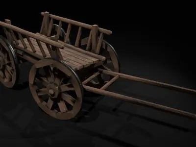 wooden cart Low-poly 3D model