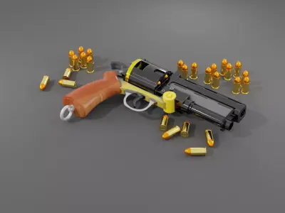Modular Revolver Gun  Low-poly 3D model