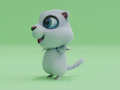 White Rodent Beaver Character T-Pose Low-poly 3D model