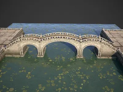 Stone Bridge with Embankment Low-poly 3D model