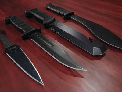 Tactical Knives Pack Low-poly 3D model