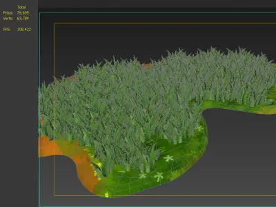 Cartoon Grass Q flowers tufts ferns 3D model