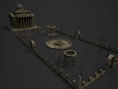 Old Roman Buildings with components Low-poly 3D model