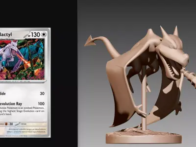 Aerodactyl flying and firing beam Pokemon OBJ STL 3D print model