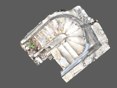 Ancient ruined Spiral staircase with scattered dried leaves Free 3D model