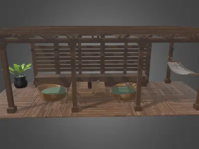 Terrace Wood Structure Low-poly 3D model