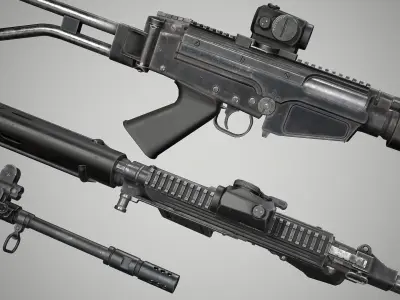 PBR FN FAL 50 63 Paratrooper Low-poly 3D model