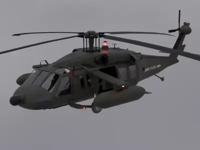 Black Hawk Helicopter with Full Interior Low-poly 3D model
