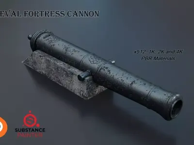 Medieval Fortress Cannon PBR 3D model
