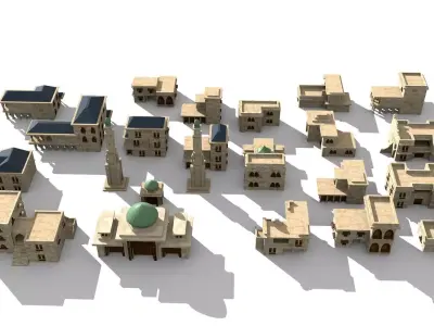 20 arabian building Low-poly 3D model