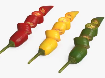 Chopped Chili Peppers with Seeds Set Mixed 3D model