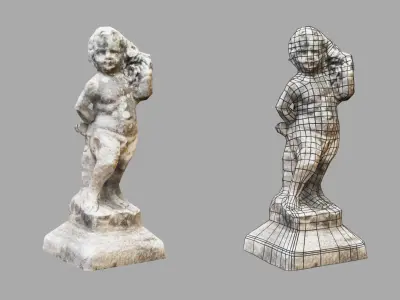 Weathered Cherub Angel Statue Low-poly 3D model