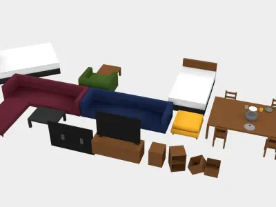 3d low poly furniture living room with couches and chairs Free low-poly 3D model