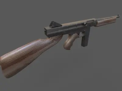 Thompson Submachine Gun Low-poly 3D model 5