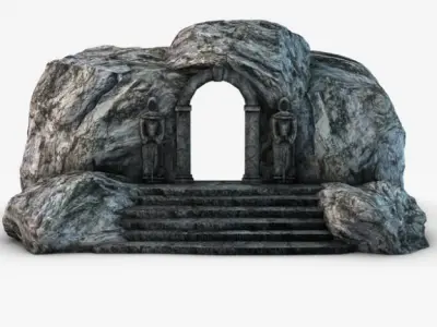 Ancient entrance with stone statues 3D model