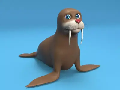 cartoon walrus Low-poly 3D model