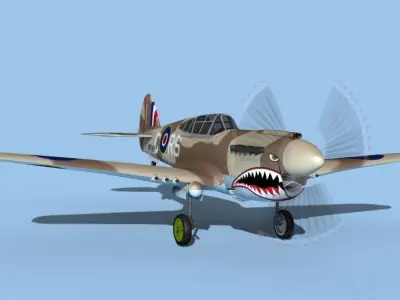 Curtiss P-40F Tomahawk V01 RAF 3D model