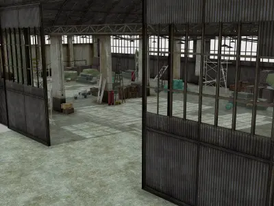 Old crate hangar and military hangar warehouse airplane room Low-poly 3D model