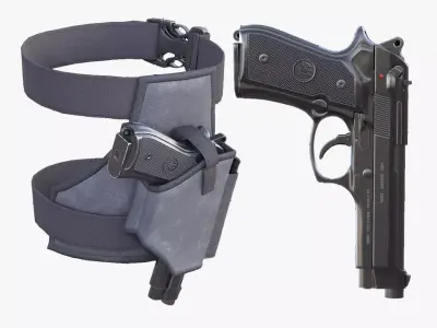 Holster with Pistol 19 - All MH Bodies - UE5 Skeletons - Rigged Low-poly 3D model