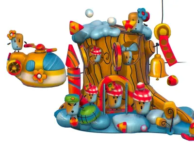 Funny Lilliputian Family Winter Stump House Low-poly 3D model