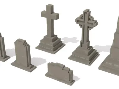 Voxel Tombstone Collection Low-poly 3D model