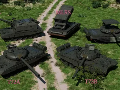 T72 5in1 Pack MSTA-S MLRS T72-B T72-B3 Low-poly 3D model