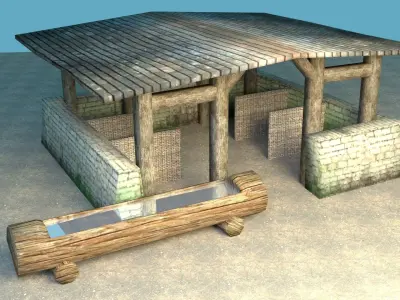 Big medieval stable Low-poly 3D model