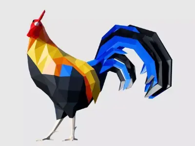 Rooster colorful Low-poly 3D model