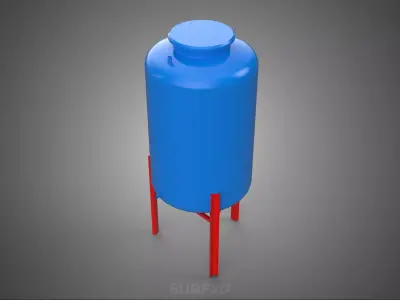 ELEVATED BLUE WATER STORAGE CONTAINER TANK STAND STRUCTURE FRAME 3D model