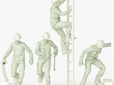 Fireman Climbing Ladder 4 pose Low-poly 3D model