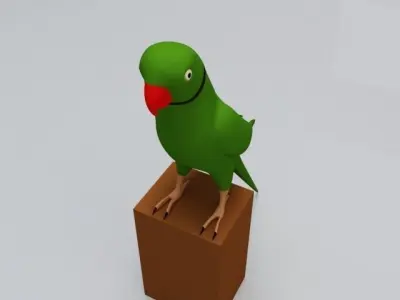Green Parrot Low-poly 3D model