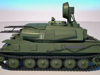 Mid poly model of ZSU-23-4 Shilka Low-poly 3D model