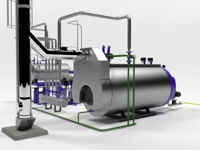 Steam boiler plant with equipment 3D model