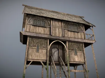 Medieval lake village - House 3 Low-poly 3D model