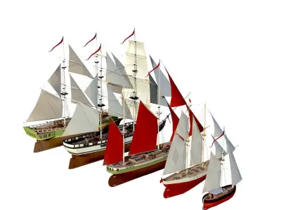 collection sailboats sailing ship Low-poly 3D model