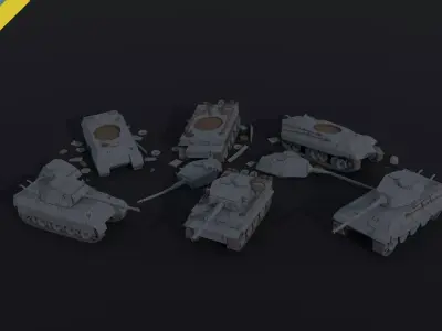 Cartoon Dieselpunk tanks Polygonal Style Low-poly 3D model
