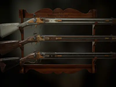 Double-barreled Flintlock Rifle - 3 skins Low-poly 3D model
