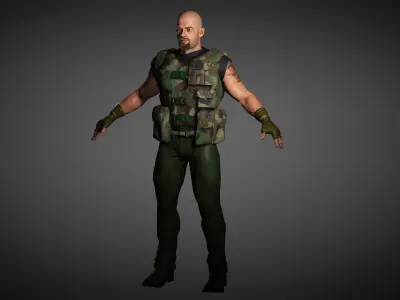 The Mercenary man in camouflage outfit Low-poly 3D model