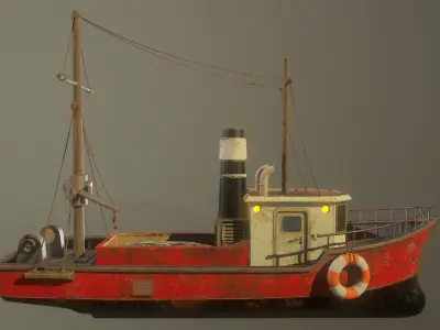 Fisher boat Low-poly 3D model