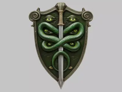 Medieval Shield with Serpent Emblem Low-poly 3D model