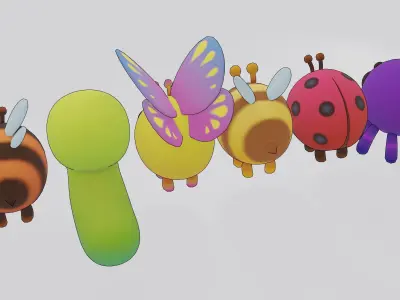 Cute Bug Pack Low-poly 3D model