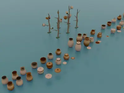 Low poly earthenware vases and pots Low-poly 3D model