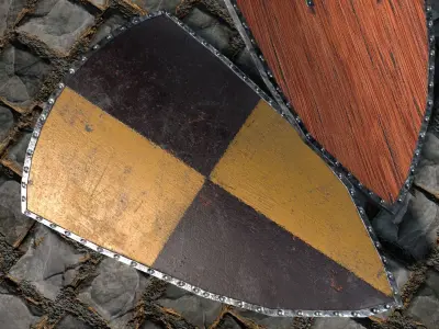 Medieval round shield with coat of arms 11 Low-poly 3D model