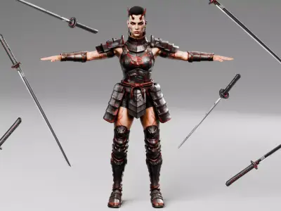 Samurai Demon Female - Rigged Low-poly 3D model