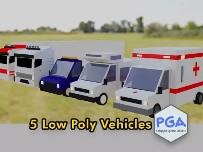 Low Poly Vehicles ambulance in field Free low-poly 3D model