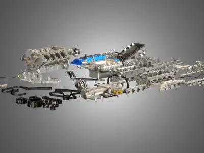 V8 Supercharger Disassembled Car Engine 3D model
