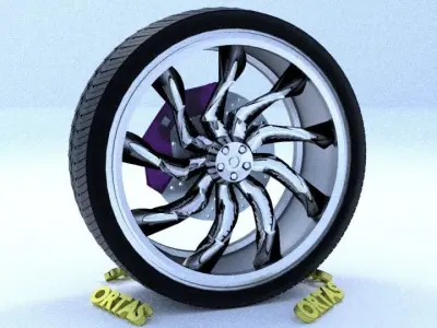 ORTAS CAR RIM 55 GAME READY RIM TIRE AND DISC 3D model