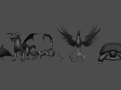 Set of five 3D printed miniature products 3D print model